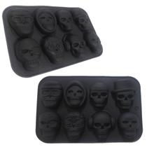 Kit com 2 Molde Forma De Silicone Caveira de 8 Cavidades Para Chocolate Gelo Gelatina Confeiteiro