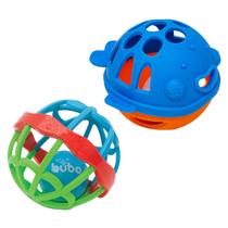 Kit Com 2 Mordedores Bola De Silicone Chocalho Baby Ball