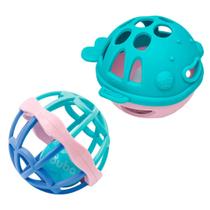 Kit Com 2 Mordedores Bola De Silicone Chocalho Baby Ball