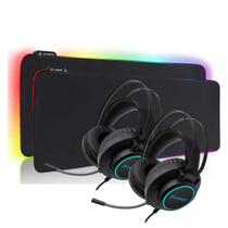 Kit com 2 Mousepad RGB + 2 Headset RGB Gamer Prosmart