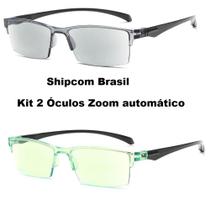 Kit com 2 óculos Zoom automático inteligente para Homem Mulher ( Cor=1 Verde e 1 Cinza Escuro ).