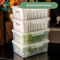 Kit com 2 Organizadores de Geladeira com Tampa e Escorredor Interno para Frutas, Legumes e Verduras
