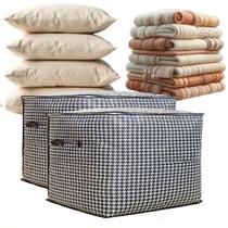 Kit com 2 Organizadores Dobrável Caixa em Poliéster 95 e 120 Litros Porta Edredom Travesseiro Toalhas e Roupas com Alças e Fecho Duplo