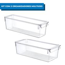 Kit com 2 Organizadores Multiuso com Tampa P/M Mood Acrílico Resistente Para Geladeira Dispensa Cozinha