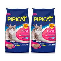 Kit com 2 pacotes Areia Granulada Pipicat Floral Odor Block 4Kg para gato
