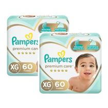 Kit com 2 pacotes de fraldas pampers premium care infantil xg 60