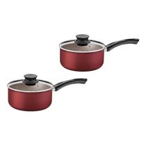 Kit Com 2 Panela Tramontina Paris Antiaderente Com Tampa de Vidro 16 cm 18 cm Vermelho