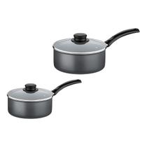 Kit Com 2 Panelas Antiaderente Tampa de Vidro 16 Cm e 18 Cm Tramontina Turim Grafite