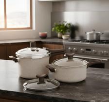 Kit com 2 Panelas de Pressão Antiaderente Fechamento Externo 3 L e 4,5 L Crema- Marcolar