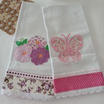 Kit Com 2 Panos de Prato Guardanapo Bordado 70x50cm Rr719