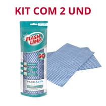 Kit com 2 Panos Perfex Rolo Com 25un Azul Multiuso Limpeza Flash Limp