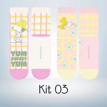 Kit com 2 Pares de Meia Infantil Menina Snoopy (Peanuts) Produto Licenciado