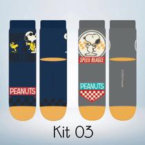 Kit com 2 Pares de Meia Infantil Menino Snoopy (Peanuts) Produto Licenciado