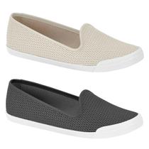 Kit com 2 Pares de Sapatilhas Slip On Moleca - Branco Off/ Preto