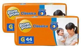 Kit com 2 pct Fralda Pom Pom Clássica Mega G - 2x44 fraldas Kit com 2 pct Fralda Pom Pom Clássica Mega G - 2x44 fraldas