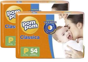 Kit com 2 pct Fralda Pom Pom Clássica Mega P - 2x54 fraldas Kit com 2 pct Fralda Pom Pom Clássica Mega P - 2x54 fraldas