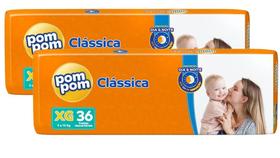 Kit com 2 pct Fralda Pom Pom Clássica Mega XG - 2x36 fraldas Kit com 2 pct Fralda Pom Pom Clássica Mega XG - 2x36 fraldas