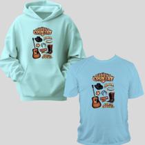 Kit Com 2 Peças Moletom Canguru e Camiseta Gola Redonda Estamp 100% Country Rodeio Conjunto Kit Com 2 Peças Moletom Canguru e Camiseta Gola Redonda Estamp 100% Country Rodeio Conjunto