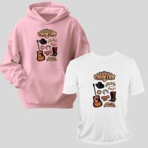 Kit Com 2 Peças Moletom Canguru e Camiseta Gola Redonda Estamp 100% Country Rodeio Conjunto