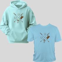 Kit Com 2 Peças Moletom Canguru e Camiseta Gola Redonda Estamp Flechas Country Conjunto Unissex