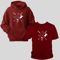 Kit Com 2 Peças Moletom Canguru e Camiseta Gola Redonda Estamp Flechas Country Conjunto Unissex