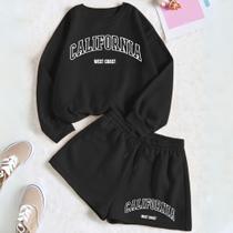 Kit Com 2 Peças Moletom GOLA CARECA E Short Feminino Moletinho Estamp California West Coast Modinha Kit Com 2 Peças Moletom GOLA CARECA E Short Feminino Moletinho Estamp California West Coast Modinha