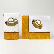 Kit com 2 peças - Toalha de chá e pano de prato bordado patchwork Linha Café