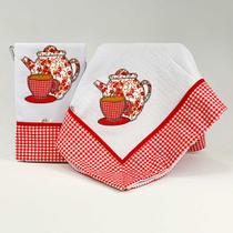 Kit com 2 peças - Toalha de chá e pano de prato bordado patchwork Linha Café