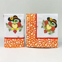 Kit com 2 peças - Toalha de chá e pano de prato bordado patchwork Linha Corujas