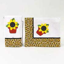 Kit com 2 peças - Toalha de chá e pano de prato bordado patchwork Linha Jardim