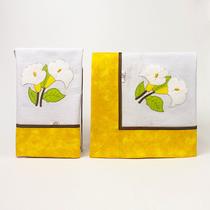 Kit com 2 peças - Toalha de chá e pano de prato bordado patchwork Linha Jardim - Criando com Pedaço de Pano