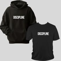Kit Com 2 Peças Unissex Moletom Canguru e Camiseta Gola Redonda Estamp Discipline Conjunto