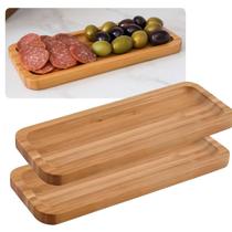 Kit com 2 Petisqueira Bambu Retangular 26cm Travessa Bandeja Petiscos
