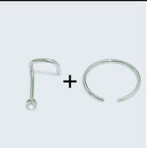 Kit Com 2 Piercings de Aço Cirúrgico para o Nariz (nostril), sendo 1 piercing com pedra e 1 argola - Top