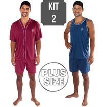 Kit Com 2 Pijamas Adulto Masculino Plus Size Verão Com Abertura Por Botões