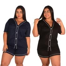 Kit com 2 Pijamas Americano PLUS SIZE Curto Botão Malha Confortável Verão Feminino Maternidade Amamentação Conjunto Baby Short Doll Pós Parto Gestante