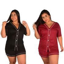 Kit com 2 Pijamas Americano PLUS SIZE Curto Botão Malha Confortável Verão Feminino Maternidade Amamentação Conjunto Baby Short Doll Pós Parto Gestante