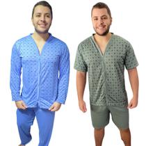 Kit Com 2 Pijamas Botões Abertos pós Cirurgico Masculino - PIJAMAS VIÇOSA