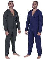 Kit com 2 pijamas manga longa masculino com botões ideal para pós cirúrgias inverno