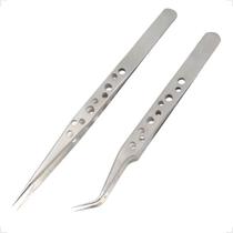 Kit Com 2 Pinça Antiestática Magnética Ponta Fina Reta E Curva De Aço Inoxidável Tweezers Yaxun YX11AS,15AS