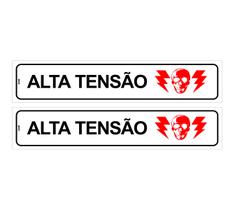 Kit com 2 Placas de Sinalização Aviso - Alta Tensão Risco de Morte - 5x25 cm em PS (Poliestireno)