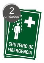 Kit com 2 Placas de Sinalização - Chuveiro de Emergência - Alerta em PS (Poliestireno)
