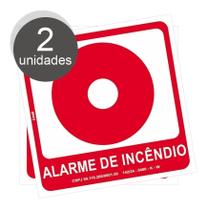 Kit com 2 Placas de Sinalização - Emergência: Alarme de Incêndio Fotoluminescente E2 Vermelha