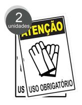 Kit com 2 Placas de Sinalização EPI - Uso Obrigatório de Luvas de Proteção - Equipamento de Proteção Individual em PS (Poliestireno)