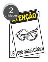 Kit com 2 Placas de Sinalização EPI - Uso Obrigatório de Óculos de Proteção em PS (Poliestireno)