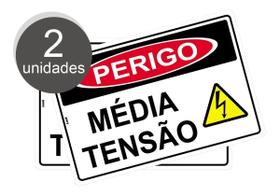 Kit com 2 Placas de Sinalização - Perigo: Média Tensão Elétrica - Força em PS (Poliestireno)
