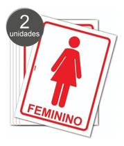 Kit com 2 Placas de Sinalização - Sanitário Banheiro Feminino W.C. para Mulheres