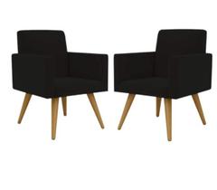 kit com 2 poltrona decorativa talita cor preta