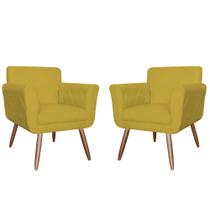 Kit Com 2 Poltronas Cadeiras Isabella Estofadas Suede Amarelo - INCASA DECOR Kit Com 2 Poltronas Cadeiras Isabella Estofadas Suede Amarelo - INCASA DECOR