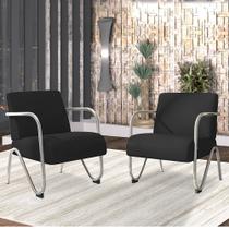 Kit Com 2 Poltronas Decorativa Sabrina Cromada Preto Kit Com 2 Poltronas Decorativa Sabrina Cromada Preto